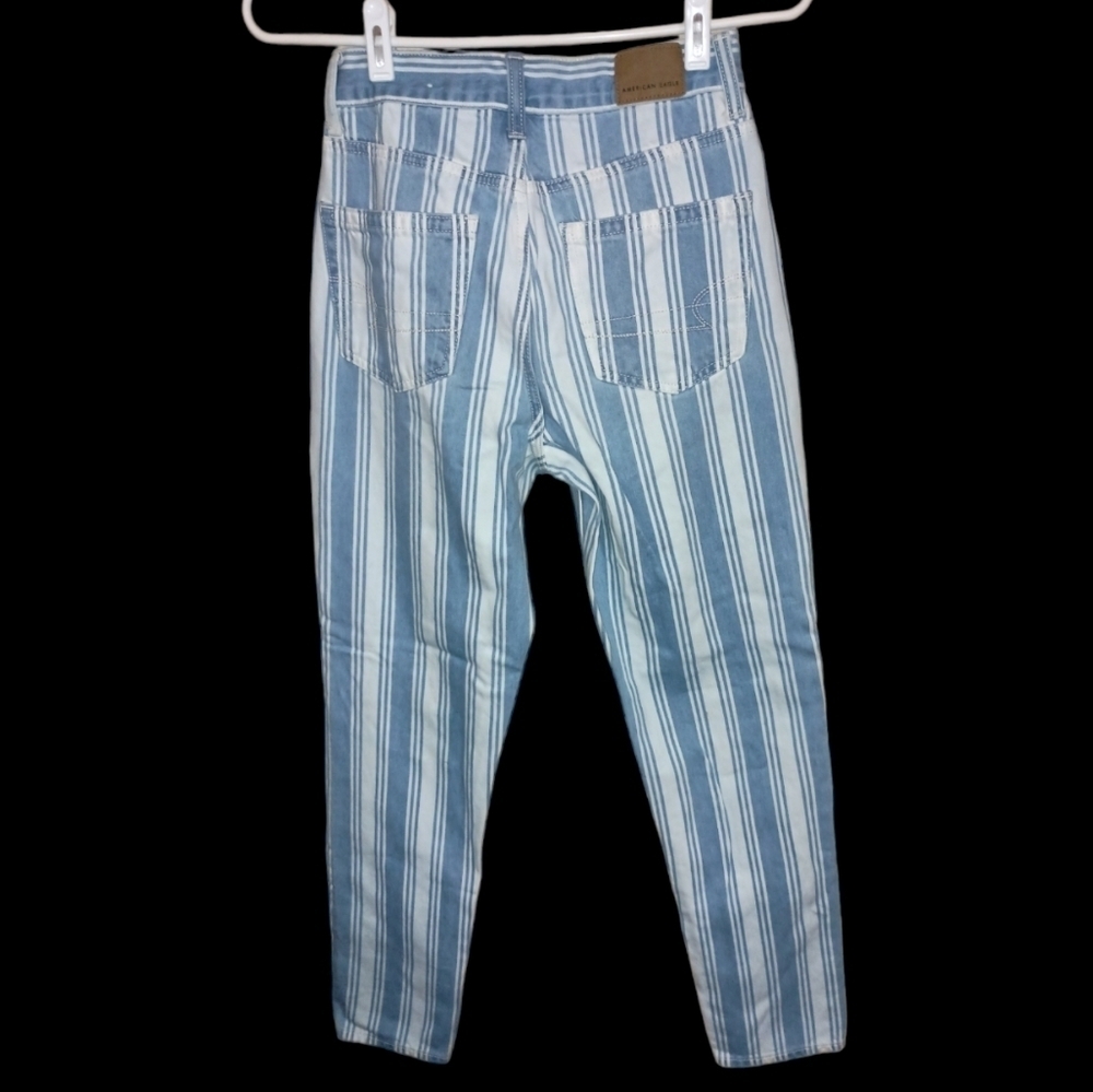 American Eagle Blue/White Striped Mom Jeans 00 Regular - Picture 7 of 8